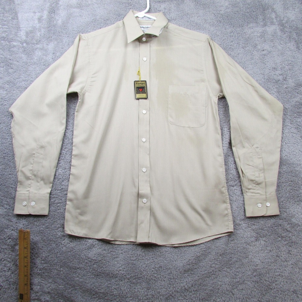 Europa Collection Dress Shirt Mens 16 Beige Pinstripe Regular Fit‎ Long Sleeve
